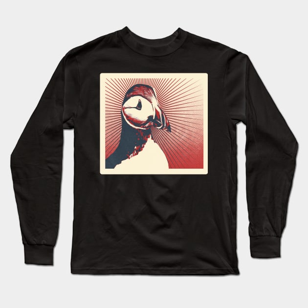 Artistic Retro Poster Puffin's head Cute Hand drawn animal Gift Long Sleeve T-Shirt by artist369